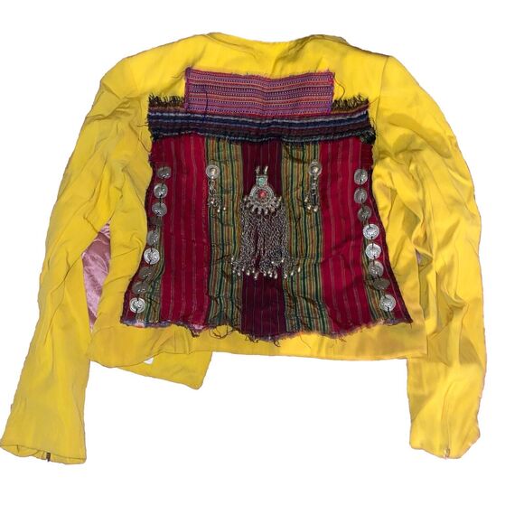 Vintage Plein Sud Women‎ Blazer 38/6 Made In France Yellow Chain Patchwork Rare - Picture 1 of 16